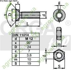 Гвинт з вусиками + гайка M12x30 8,8 DIN11014/ISO5713 10 DIN934 (коробка 50шт)