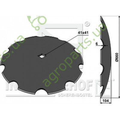 Диск борони зубчастий D660x6mm квадрат C41 (660x6x104mm)