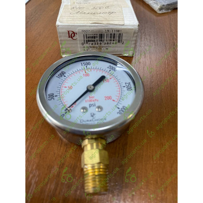Манометр від 0-200bar 1/4" (0-3000 psi=204 атм) спіральний механічний гліцериновий