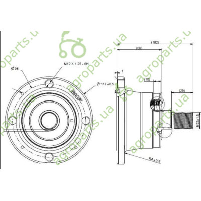 Ступиця диска 4отворів LK98 4M12x1,25-M22x1,5 Farmet Softer AGHU2898X4E-DSCS